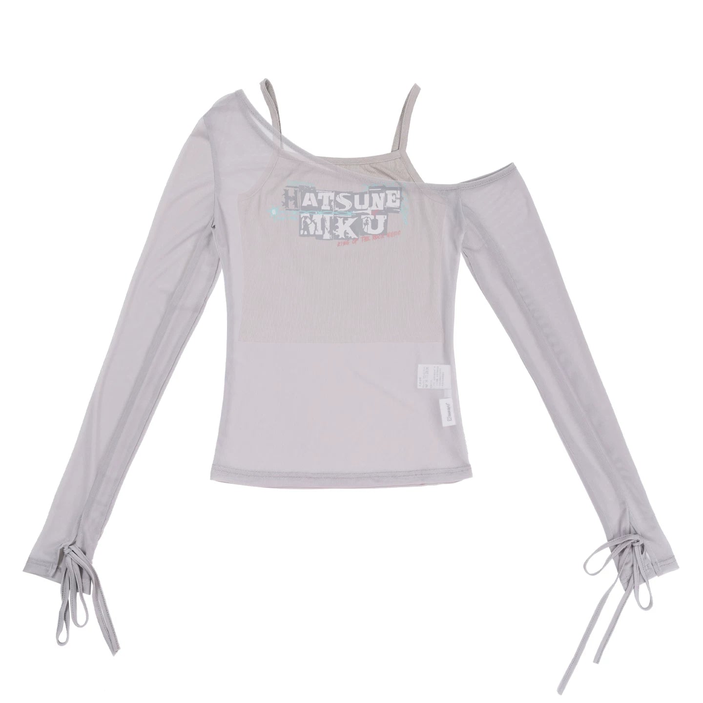 Official Hatsune Miku Rock Future Off-Shoulder Mesh Long Sleeve Top for Women, Layered Cami T-Shirt