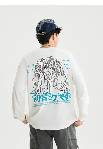 Hatsune Miku 2025 Collab Line-Art Comic Graphic Long Sleeve Tee