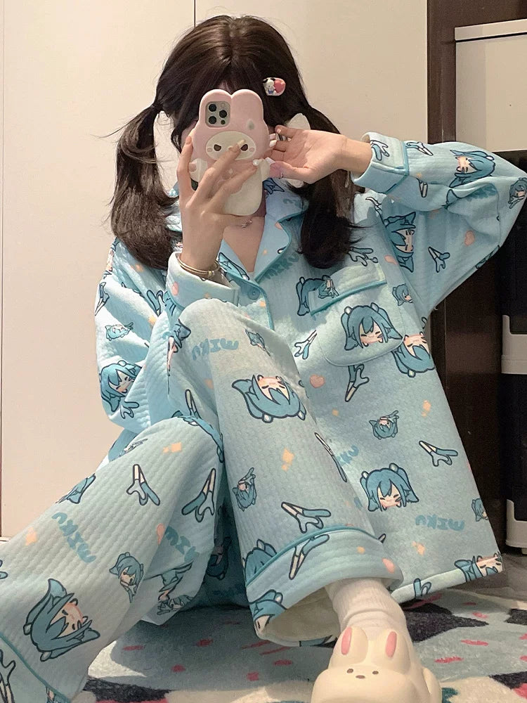Fanmade Hatsune Miku Quilted Pajama Set – Warm Padded Winter Loungewear