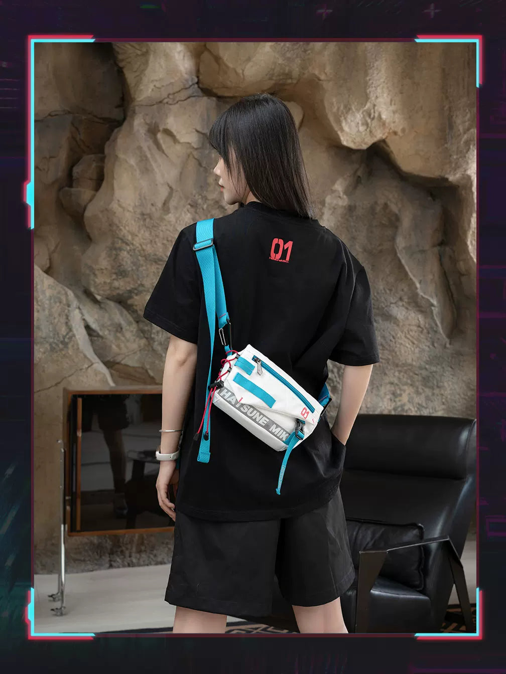 Official Hatsune Miku Neon EDM Sling Bag, Crossbody Chest Bag & Waist Pack