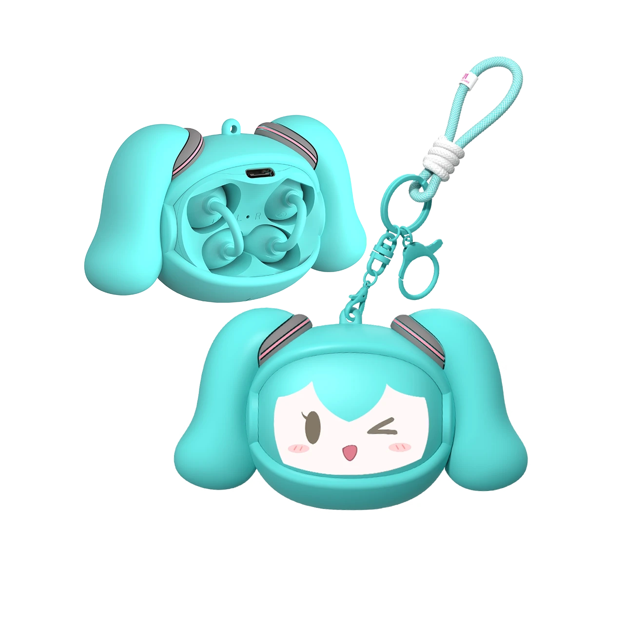 Official Hatsune Miku Clip-on Bluetooth Headphones, Slide-to-Change Face Open-Ear Earbuds with Cute Miku Expressions
