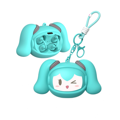 Official Hatsune Miku Clip-on Bluetooth Headphones, Slide-to-Change Face Open-Ear Earbuds with Cute Miku Expressions