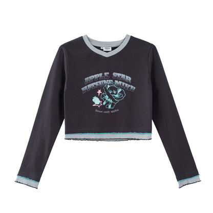 Official Hatsune Miku Y2K Ice Candy Long Sleeve V-Neck Cropped Top – Slim Fit Streetwear