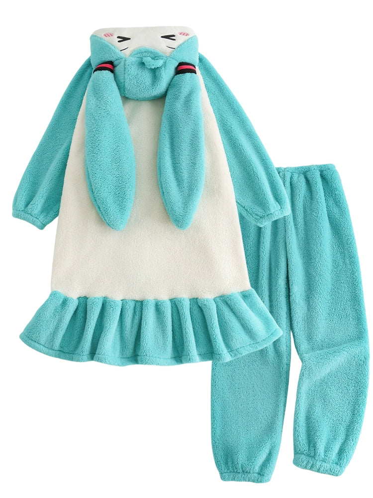 Hatsune Miku Coral Fleece Thick Lined Winter Robe Set – Cozy Home Loungewear