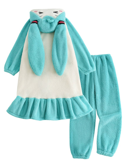 Hatsune Miku Coral Fleece Thick Lined Winter Robe Set – Cozy Home Loungewear