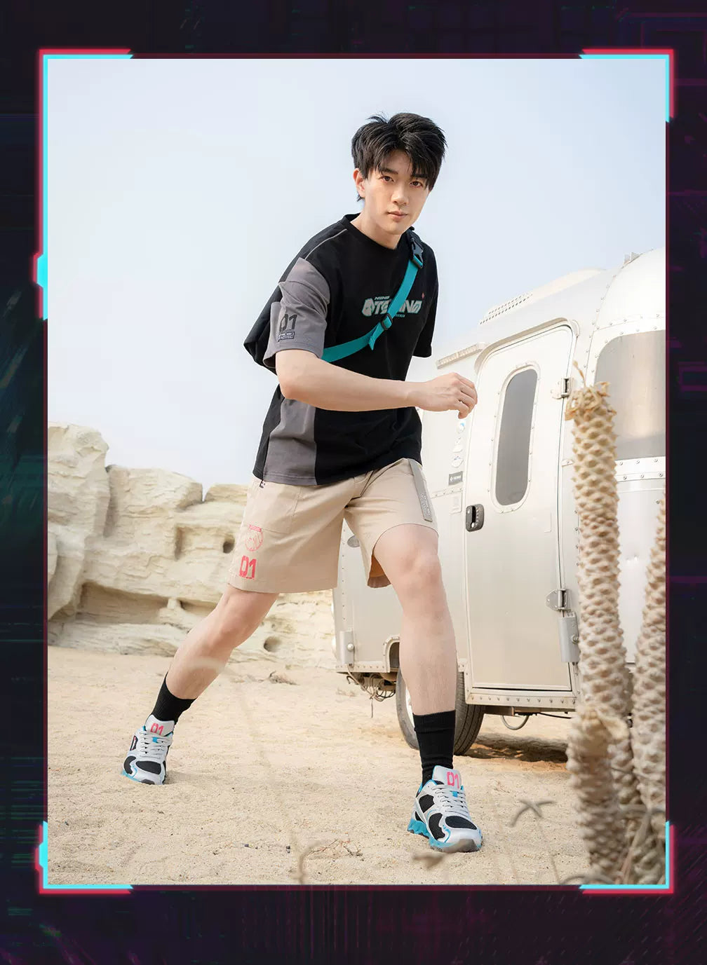 [Pre-Order, Ships Within 30 Days]Official Hatsune Miku Neon EDM Cargo Shorts, Loose-Fit Straight-Leg Casual Summer Shorts for Men