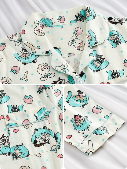 Hatsune Miku Cotton Long Sleeve Sleepwear – Cute Cartoon Style Home Loungewear