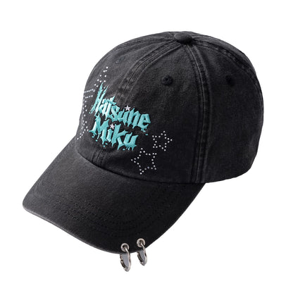 [Pre-Order, Ships Within 60 Days]Official Hatsune Miku Rock Future Embroidered Distressed Baseball Cap, Unisex Sun Visor Hat