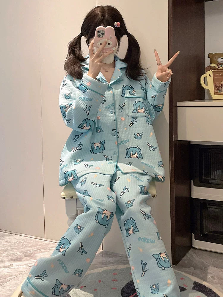 Fanmade Hatsune Miku Quilted Pajama Set – Warm Padded Winter Loungewear