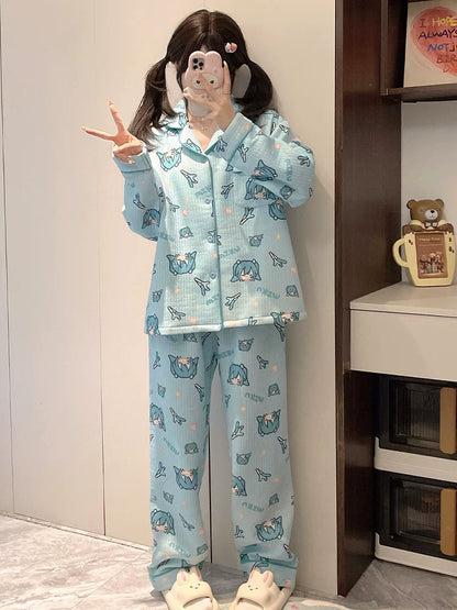 Fanmade Hatsune Miku Quilted Pajama Set – Warm Padded Winter Loungewear