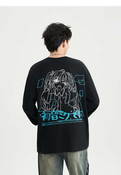 Hatsune Miku 2025 Collab Line-Art Comic Graphic Long Sleeve Tee