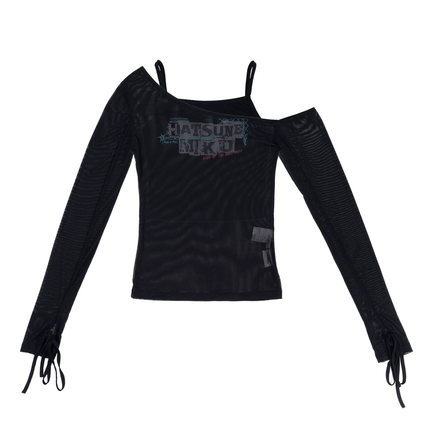 Official Hatsune Miku Rock Future Off-Shoulder Mesh Long Sleeve Top for Women, Layered Cami T-Shirt