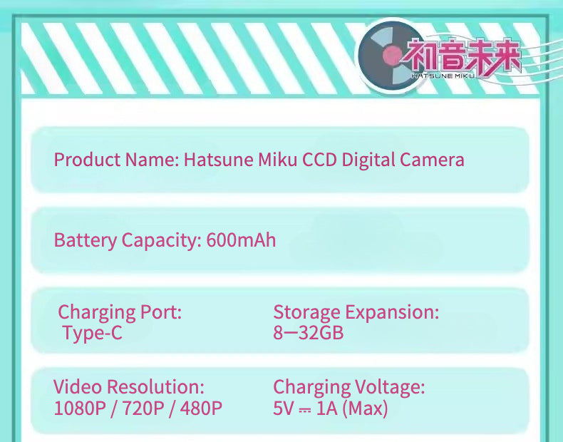 Official Hatsune Miku CCD Digital Camera – Dual Front & Rear Cameras