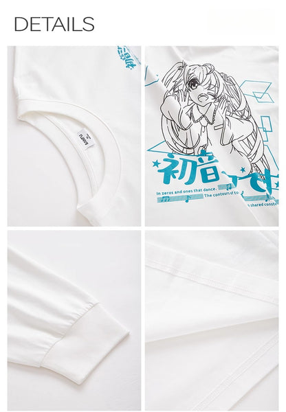 Hatsune Miku 2025 Collab Line-Art Comic Graphic Long Sleeve Tee