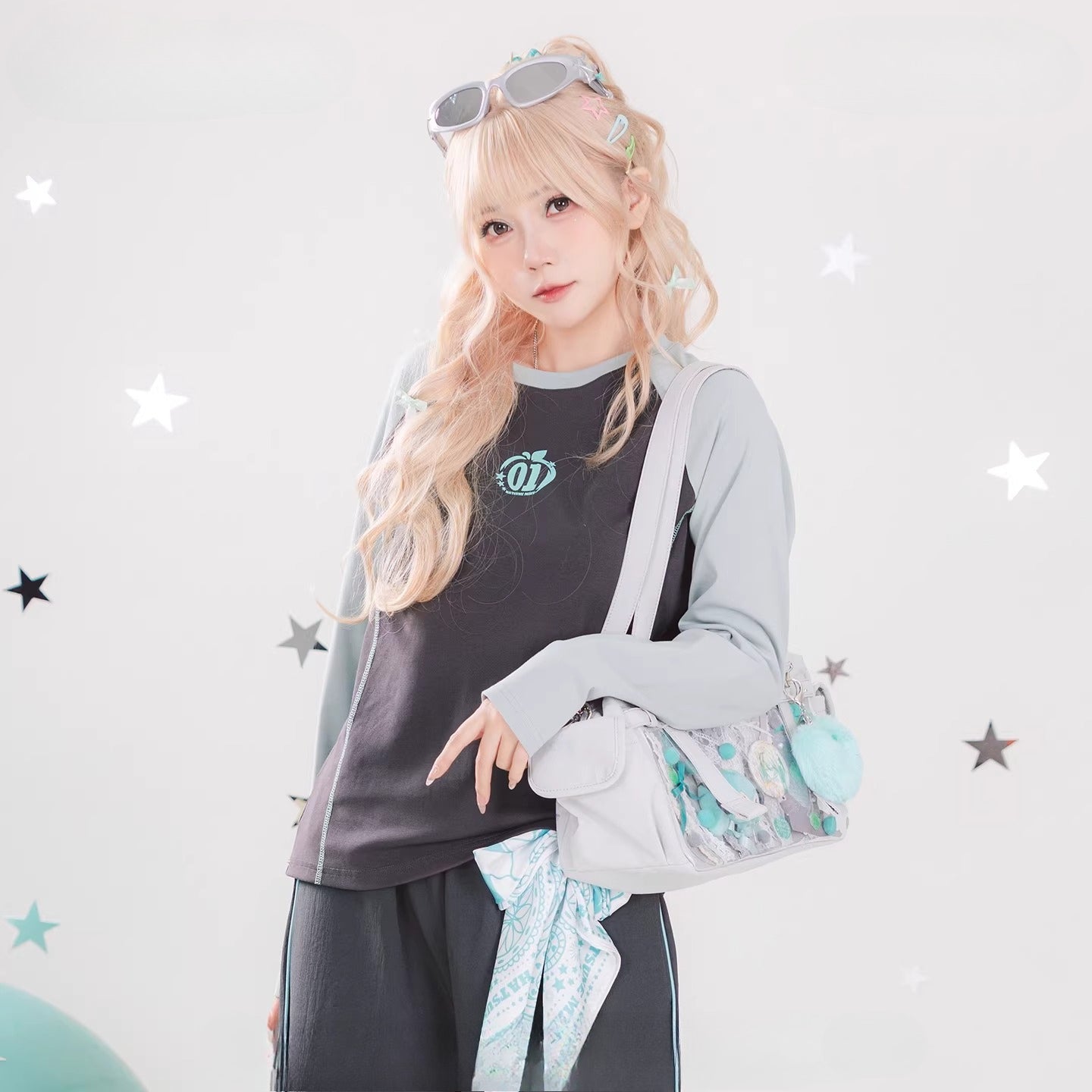 Official Hatsune Miku Y2K Ice Candy Color Block Long Sleeve Crewneck Top