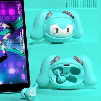 Official Hatsune Miku Clip-on Bluetooth Headphones, Slide-to-Change Face Open-Ear Earbuds with Cute Miku Expressions