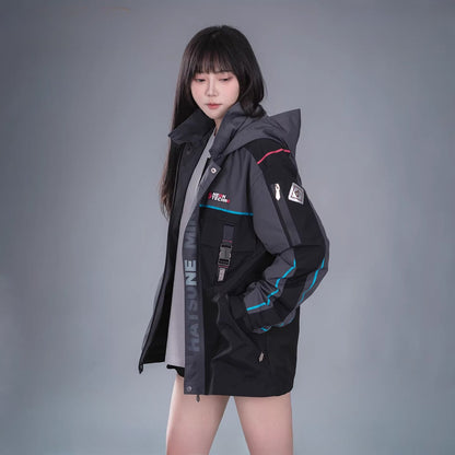 Official Hatsune Miku Neon Electronic Music Series Techwear Hooded Jacket – Casual Windbreaker Coat