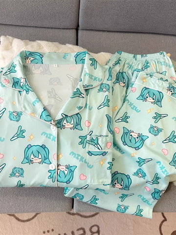 Fanmade Hatsune Miku Long Sleeve Pajama Set – Cozy Homewear Loungewear