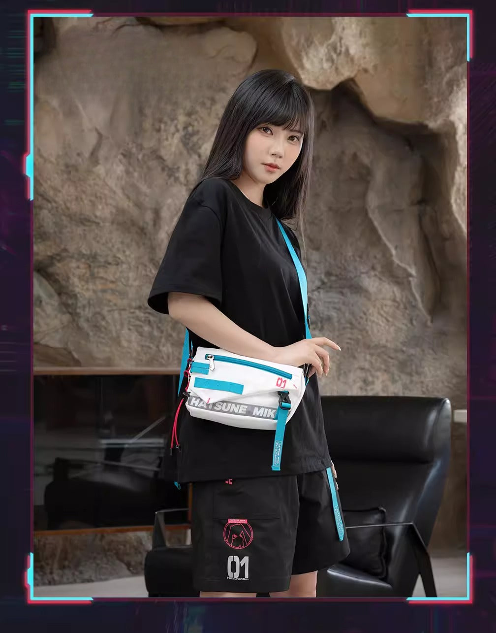 Official Hatsune Miku Neon EDM Sling Bag, Crossbody Chest Bag & Waist Pack