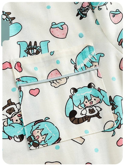 Hatsune Miku Cotton Long Sleeve Sleepwear – Cute Cartoon Style Home Loungewear