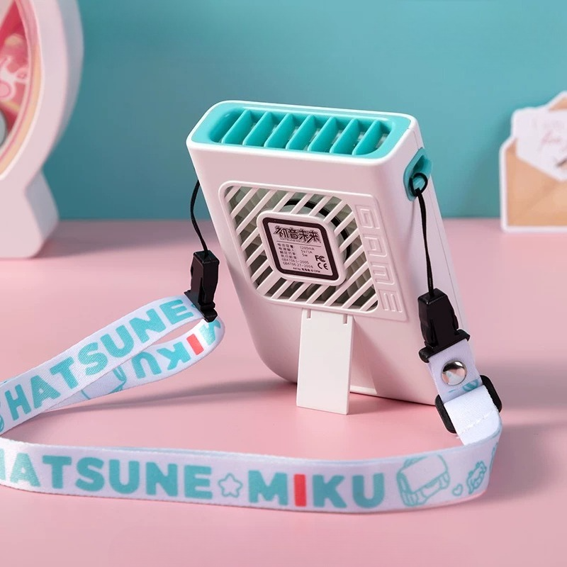Official Hatsune Miku Mini Portable Fan – Cute Neck-Hanging USB Rechargeable with Stand