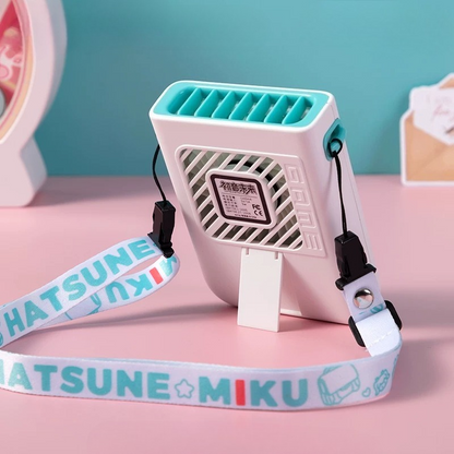 Official Hatsune Miku Mini Portable Fan – Cute Neck-Hanging USB Rechargeable with Stand