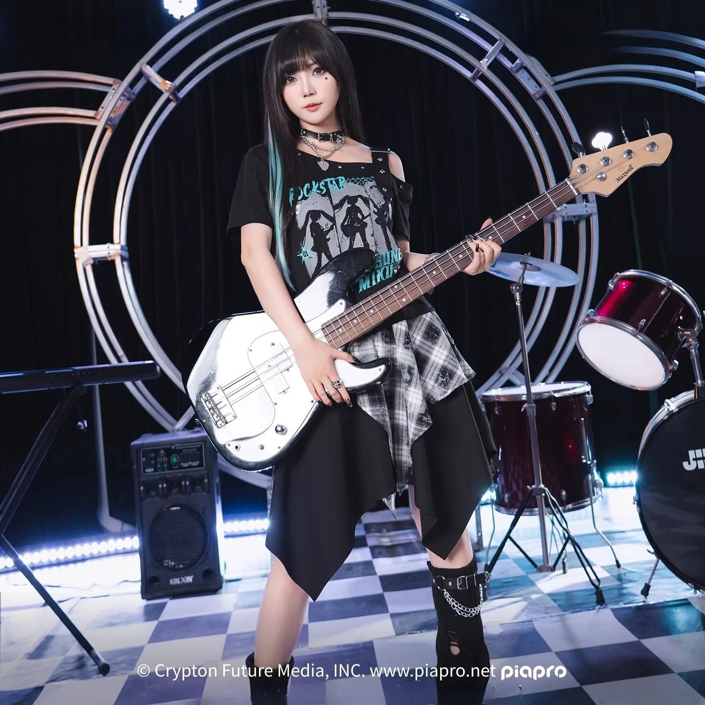Official Hatsune Miku Rock Future Vintage One-Shoulder Cami Short Sleeve Top, Loose-Fit Summer Shirt