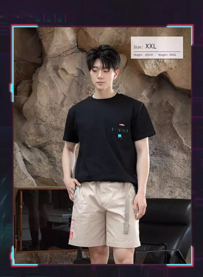 [Pre-Order, Ships Within 30 Days]Official Hatsune Miku Neon EDM Cargo Shorts, Loose-Fit Straight-Leg Casual Summer Shorts for Men