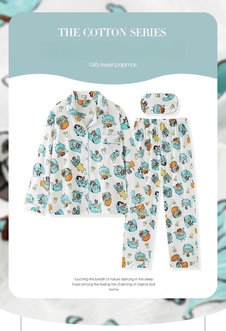 Hatsune Miku Cotton Long Sleeve Sleepwear – Cute Cartoon Style Home Loungewear