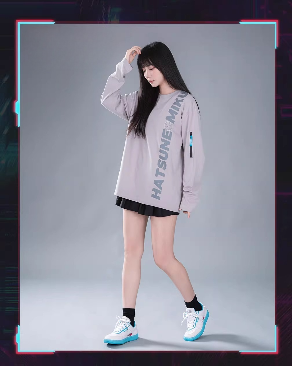Official Hatsune Miku Neon Electronic Techwear Casual Skate Shoes for Men and Women