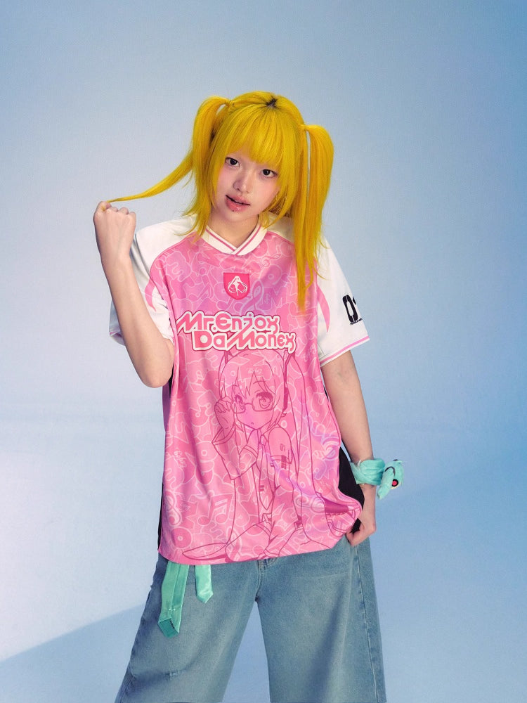 Official Licensed Hatsune Miku Jersey-Style T-Shirt – Casual Summer Sports Tee