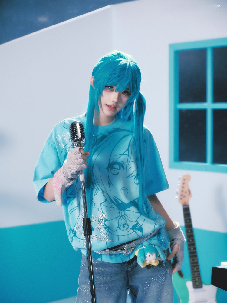 Official Licensed Hatsune Miku Washed Short-Sleeve T-Shirt – Casual Summer Tee