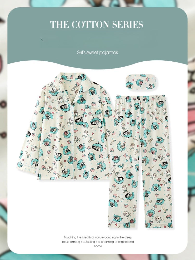 Hatsune Miku Cotton Long Sleeve Sleepwear – Cute Cartoon Style Home Loungewear