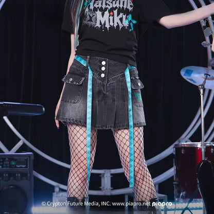 [Pre-Order, Ships Within 30 Days] Official Hatsune Miku Rock Future Denim Mini Skirt for Women, Casual A-Line Skirt
