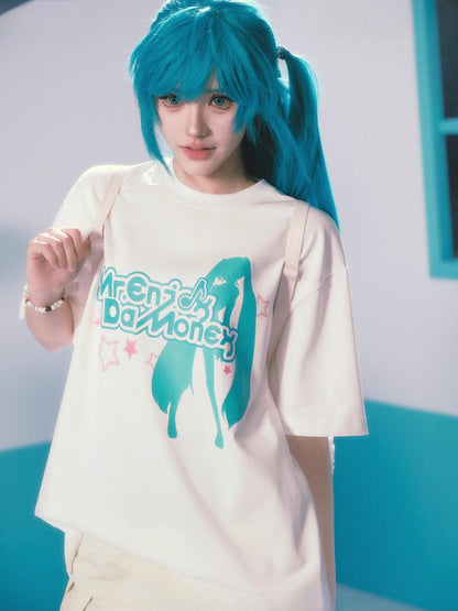 Official Licensed Hatsune Miku Silhouette Graphic T-Shirt – Summer Short-Sleeve Tee