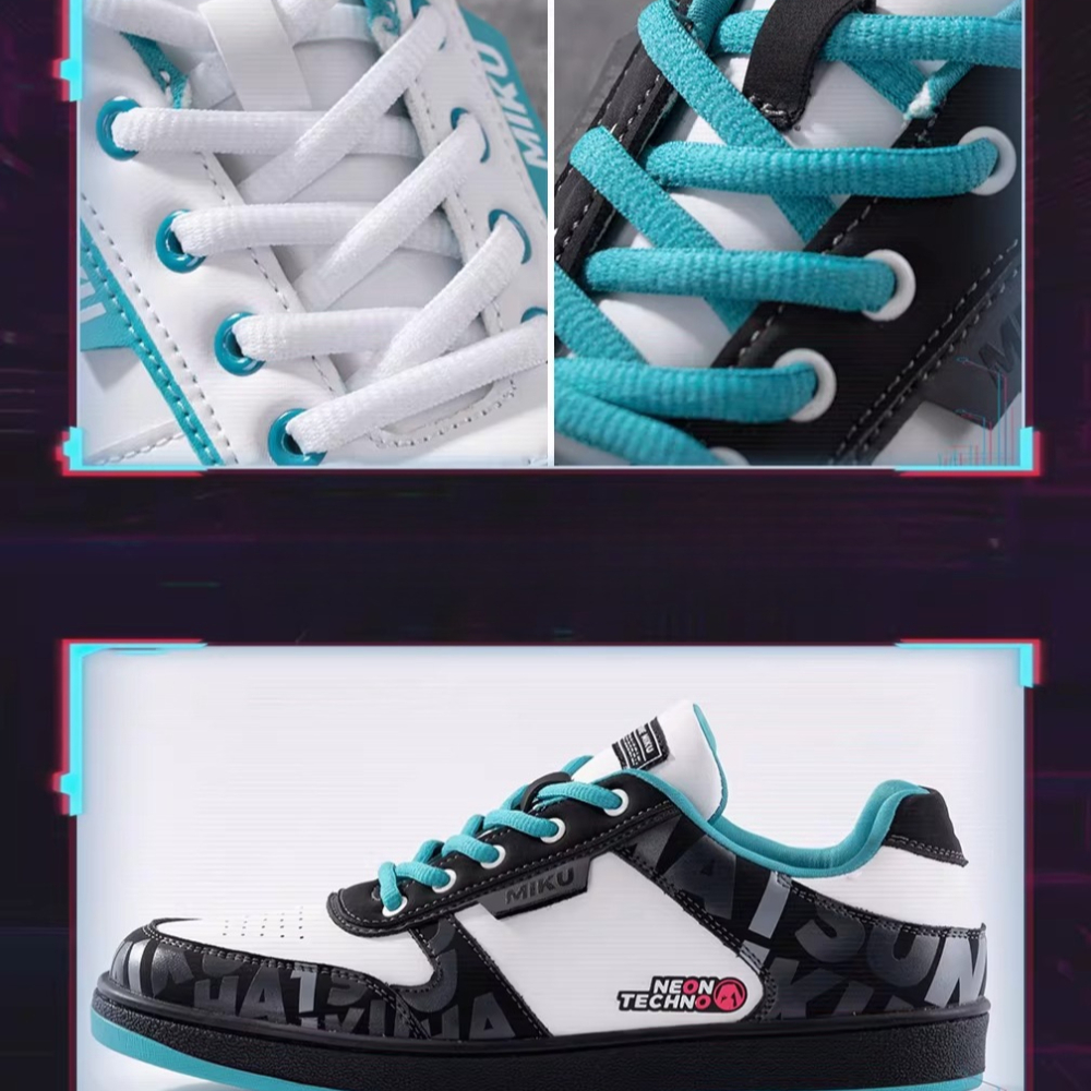 Official Hatsune Miku Neon Electronic Techwear Casual Skate Shoes for Men and Women