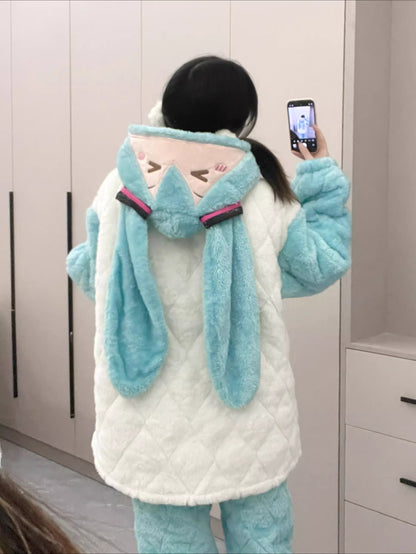 Hatsune Miku Triple-Layer Coral Fleece Pajama Set – Thick Winter Loungewear