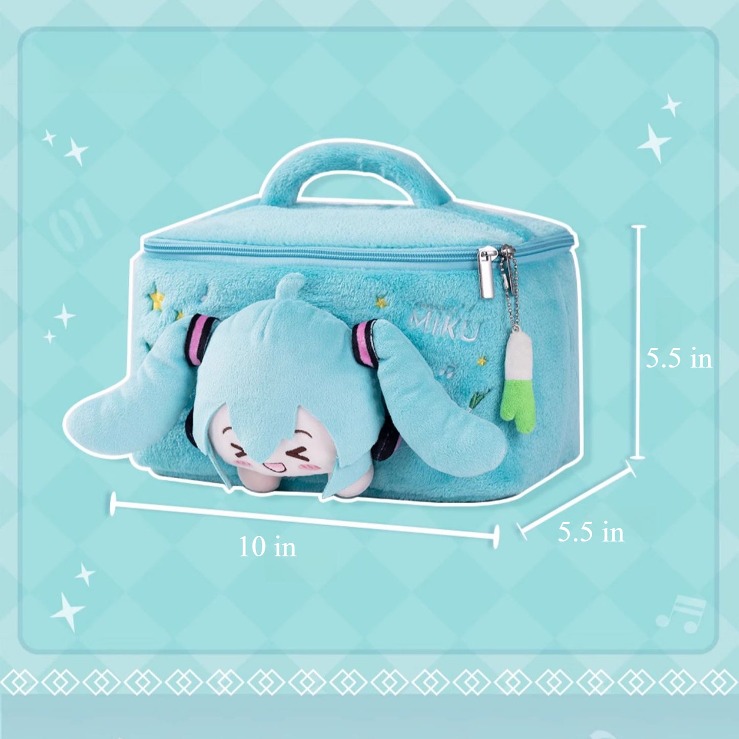 Trousse de maquillage en peluche Hatsune Miku Squinted Eyes Series sous licence officielle