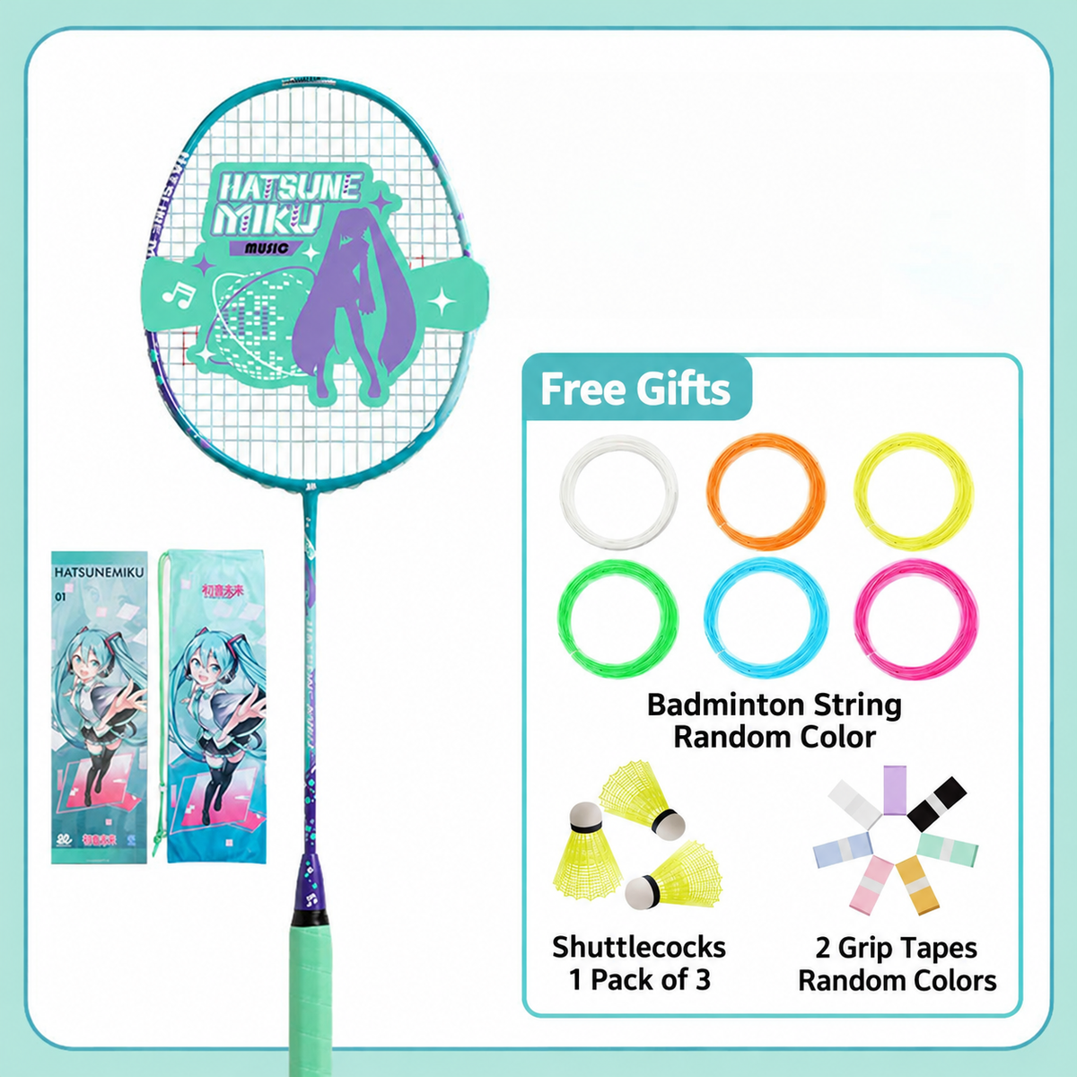 Officially Licensed Hatsune Miku Full Carbon Badminton Racket