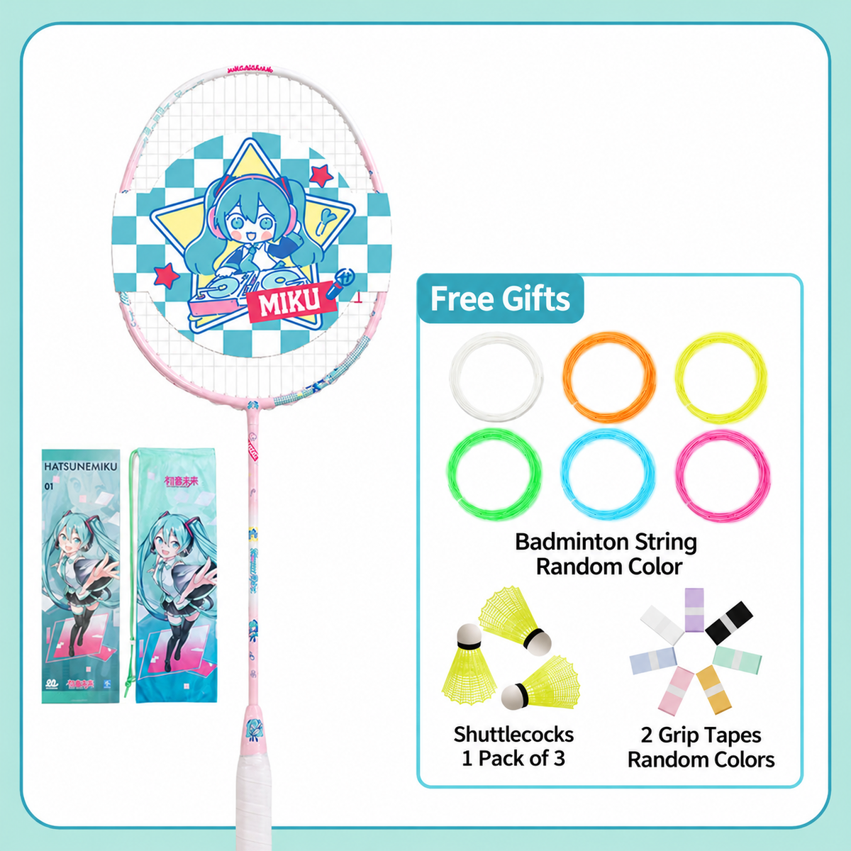 Officially Licensed Hatsune Miku Full Carbon Badminton Racket