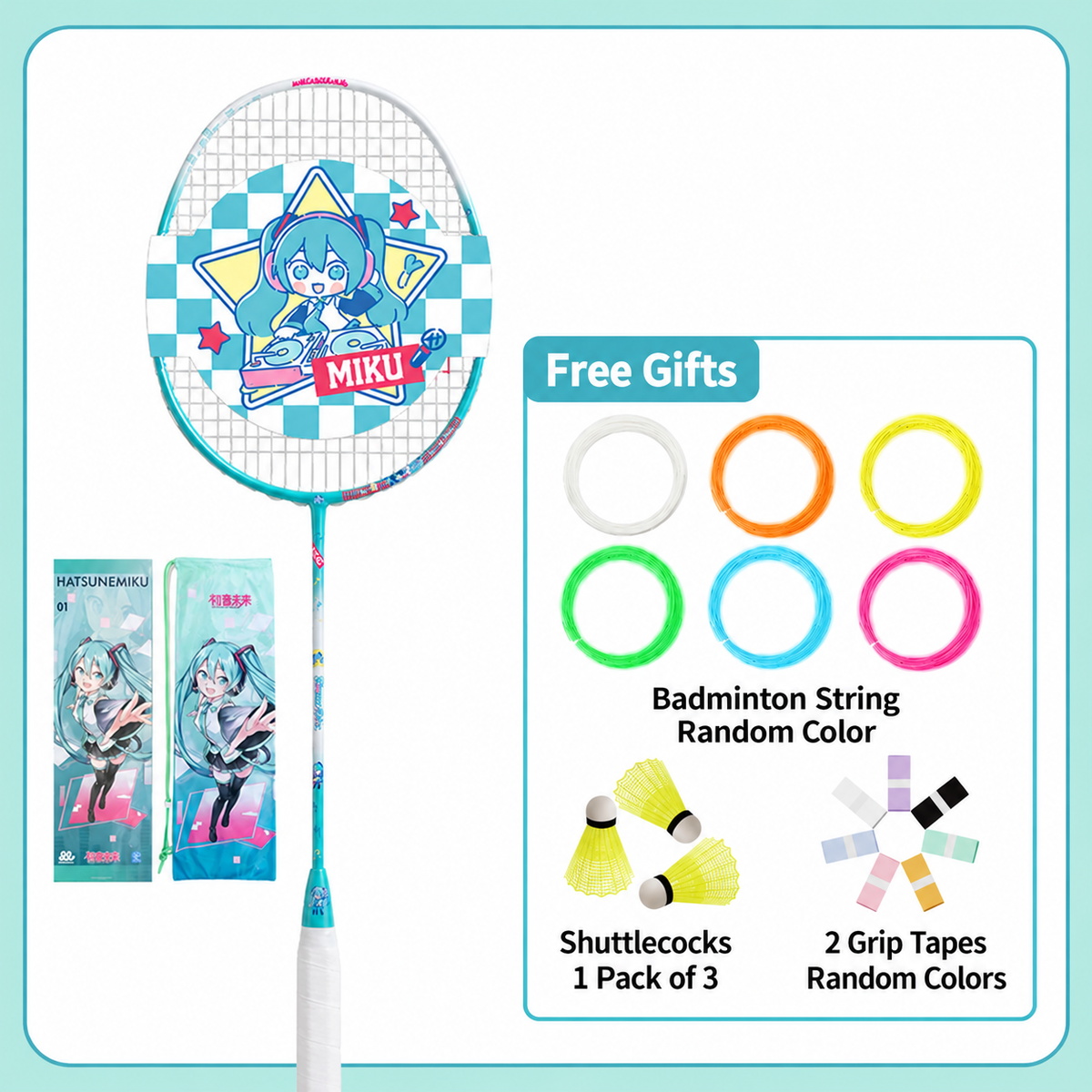 Officially Licensed Hatsune Miku Full Carbon Badminton Racket