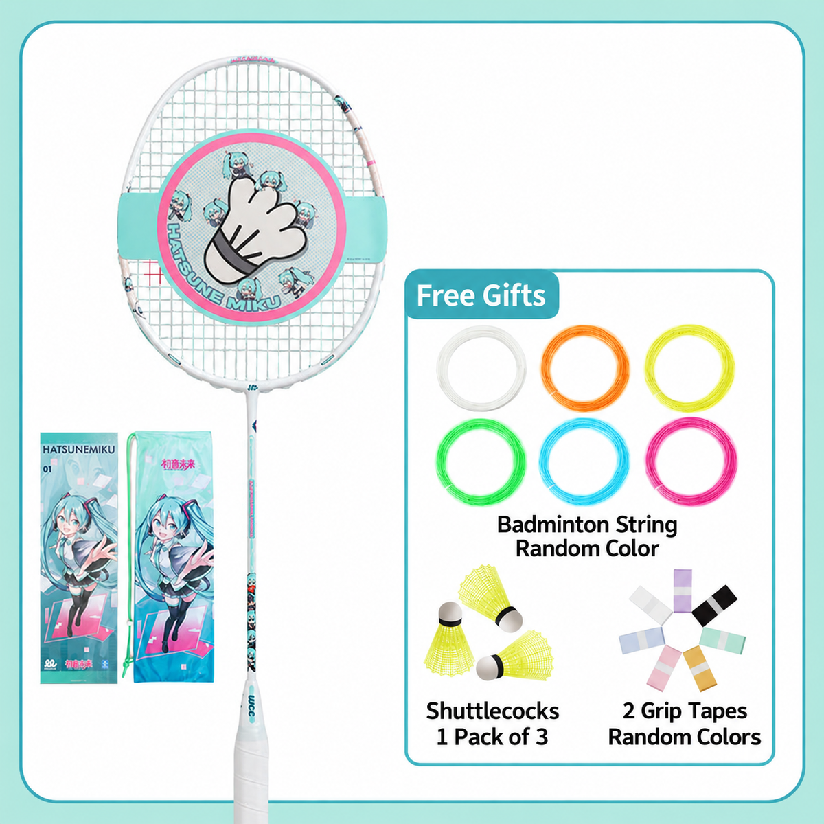 Officially Licensed Hatsune Miku Full Carbon Badminton Racket