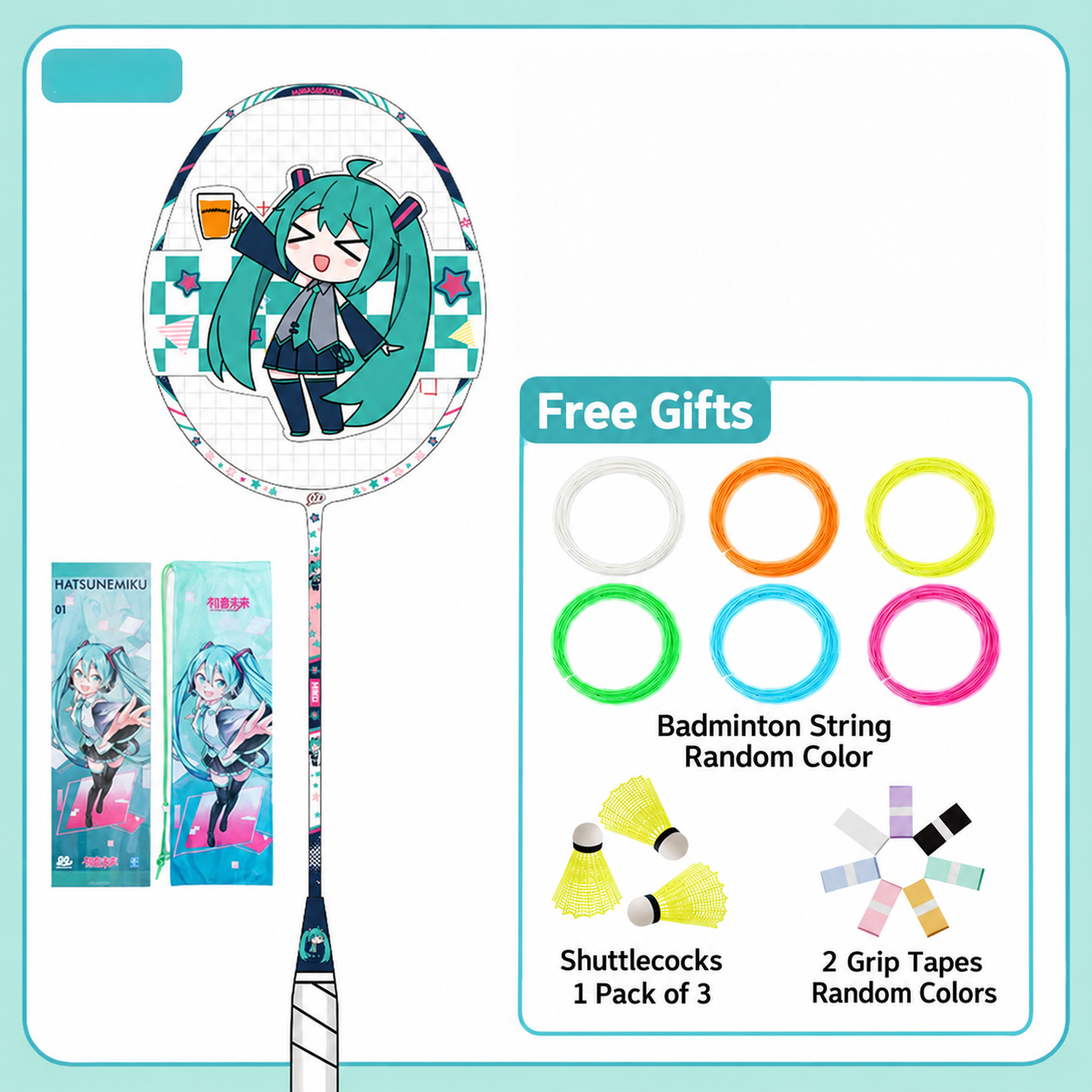 Officially Licensed Hatsune Miku Full Carbon Badminton Racket