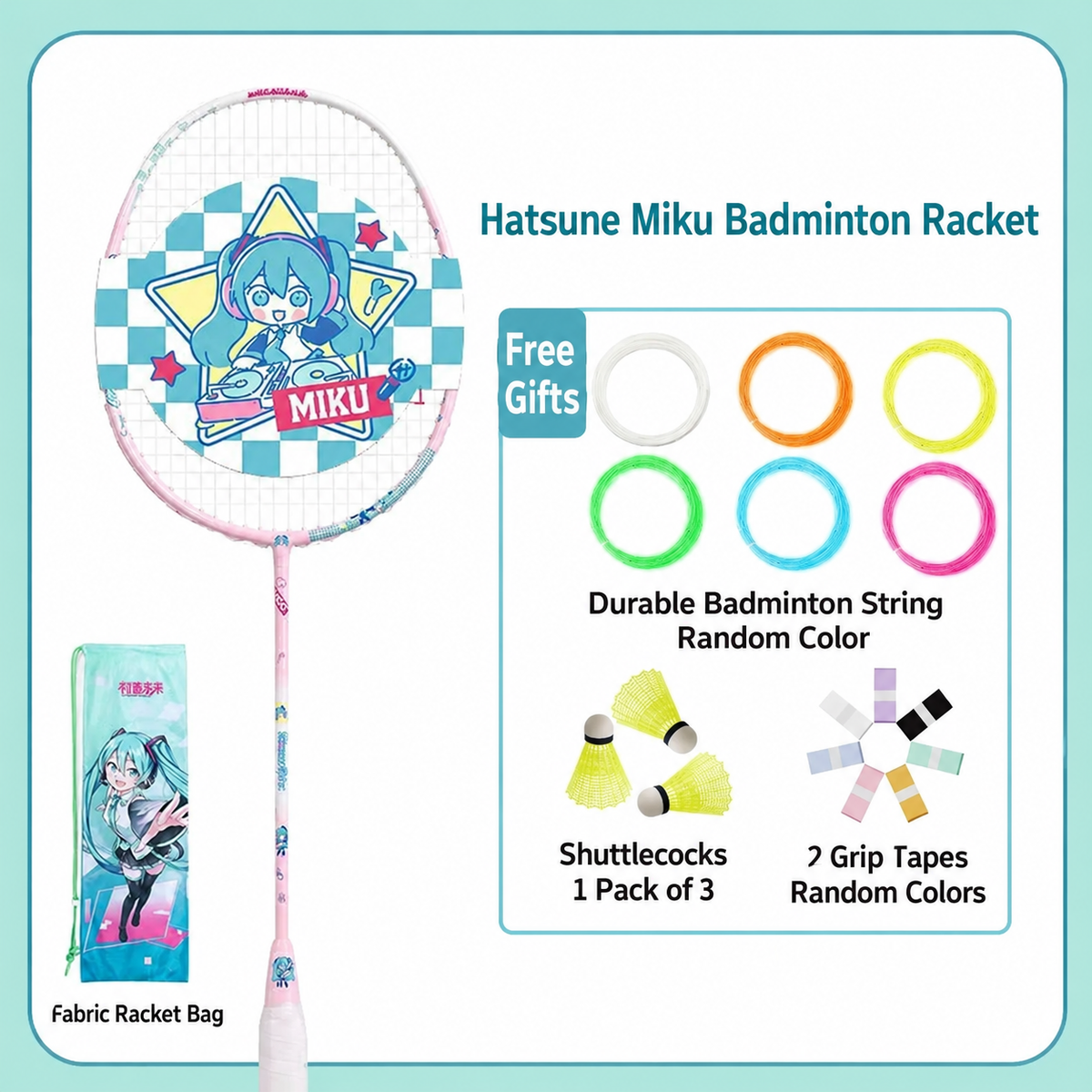 Officially Licensed Hatsune Miku Full Carbon Badminton Racket
