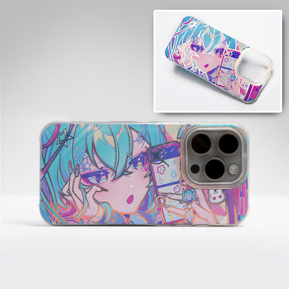 Hatsune Miku Holographic Gradient Phone Case – Angle-Shift Color Effect Protective Cover, Scratch-Resistant & Anti-Drop – Compatible with iPhone, Samsung and Xiaomi